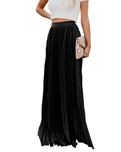utcoco Damen Eleganter Maxirock Hohe Taille Plissee Chiffon Lange Röcke für Frauen, Schwarz, Klein von utcoco
