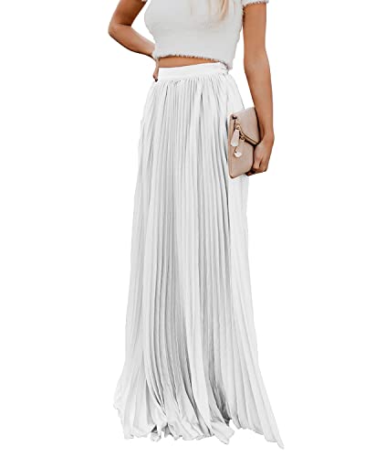 utcoco Damen Eleganter Maxirock Hohe Taille Plissee Chiffon Lange Röcke für Frauen, Weiss/opulenter Garten, Klein von utcoco