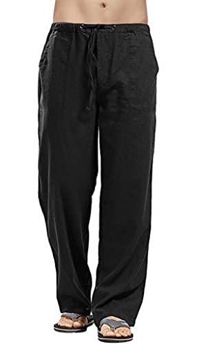 utcoco Herren Qiuse beiläufige lose Fit Gerade Beine Stretchy Taillen-Strand-Hosen X-Large Schwarz von utcoco