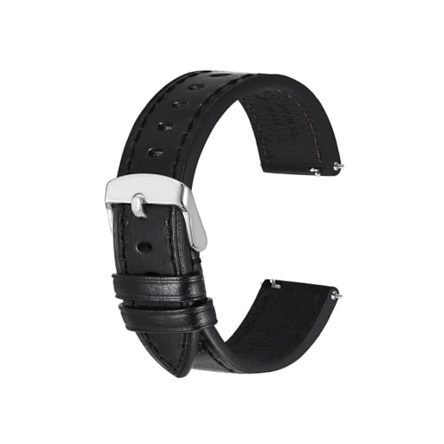Lederarmband for Uhren, lackierte Kante, 18 mm, 19 mm, 20 mm, 21 mm, 22 mm(Black,22mm) von uvireo
