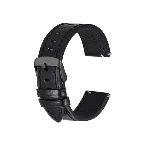 Lederarmband for Uhren, lackierte Kante, 18 mm, 19 mm, 20 mm, 21 mm, 22 mm(Black-Black buckle,18mm) von uvireo