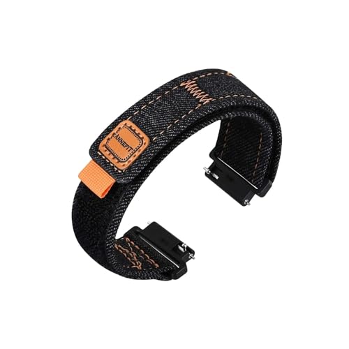 Uhrenarmband aus Denim-Stoff for Männer und Frauen, 16 mm/18 mm/19 mm/20 mm/21 mm/22 mm/24 mm(Dark Black,24mm) von uvireo