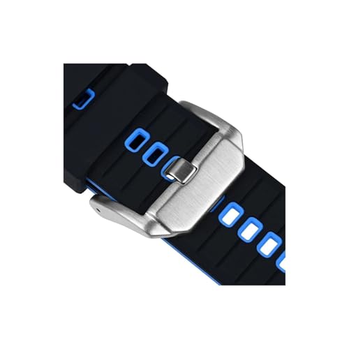uvireo Gestreiftes Silikon-Uhrenarmband, 16 mm, 18 mm, 20 mm, 22 mm, weich und atmungsaktiv, Edelstahlschnalle(Black-Blue,18mm) von uvireo
