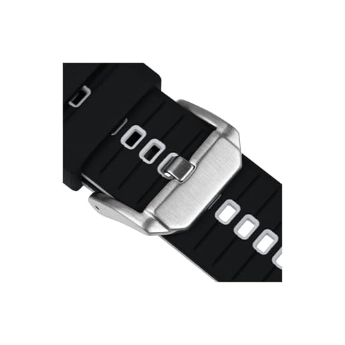 uvireo Gestreiftes Silikon-Uhrenarmband, 16 mm, 18 mm, 20 mm, 22 mm, weich und atmungsaktiv, Edelstahlschnalle(Black-Grey,18mm) von uvireo