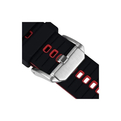 uvireo Gestreiftes Silikon-Uhrenarmband, 16 mm, 18 mm, 20 mm, 22 mm, weich und atmungsaktiv, Edelstahlschnalle(Black-Red,20mm) von uvireo