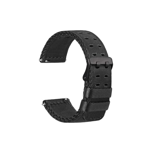 uvireo Nylon-Uhrenarmbänder for Herren mit Doppellöchern, 18 mm, 20 mm, 22 mm, Edelstahlschnalle(Black-Black Buckle,18mm) von uvireo