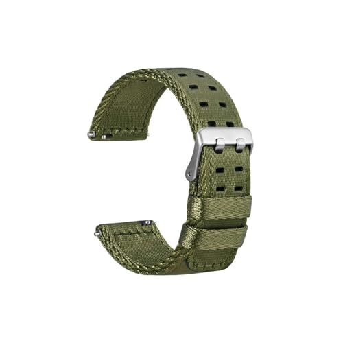 uvireo Nylon-Uhrenarmbänder for Herren mit Doppellöchern, 18 mm, 20 mm, 22 mm, Edelstahlschnalle(Green-Silver Buckle,22mm) von uvireo