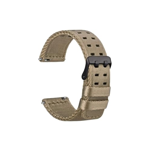 uvireo Nylon-Uhrenarmbänder for Herren mit Doppellöchern, 18 mm, 20 mm, 22 mm, Edelstahlschnalle(Khaki-Black Buckle,22mm) von uvireo