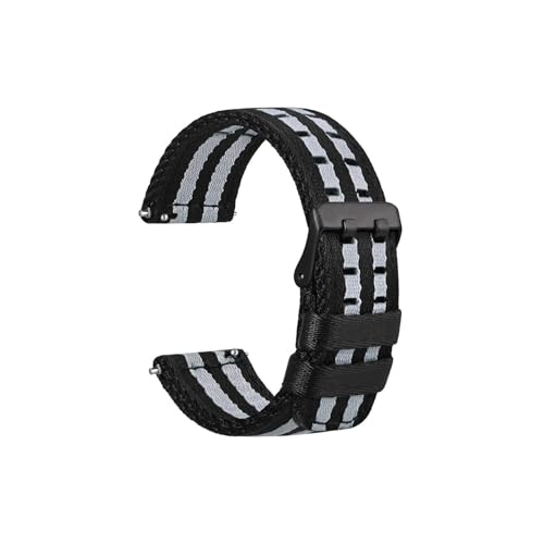 uvireo Nylon-Uhrenarmbänder for Herren mit Doppellöchern, 18 mm, 20 mm, 22 mm, Edelstahlschnalle(Stripe-Black Buckle,20mm) von uvireo