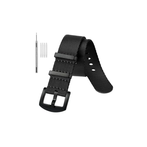 uvireo Nylon-Uhrenarmband, 18 mm, 20 mm, 22 mm, Militär-Mode, verstellbar, mit Edelstahlschnalle(B-Black,20mm) von uvireo