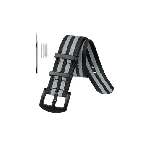uvireo Nylon-Uhrenarmband, 18 mm, 20 mm, 22 mm, Militär-Mode, verstellbar, mit Edelstahlschnalle(B-Black with Grey,20mm) von uvireo