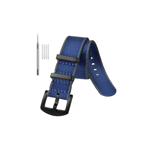 uvireo Nylon-Uhrenarmband, 18 mm, 20 mm, 22 mm, Militär-Mode, verstellbar, mit Edelstahlschnalle(B-Blue line Grey,22mm) von uvireo