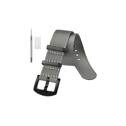uvireo Nylon-Uhrenarmband, 18 mm, 20 mm, 22 mm, Militär-Mode, verstellbar, mit Edelstahlschnalle(B-Grey,22mm) von uvireo
