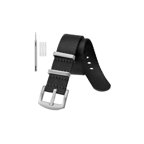 uvireo Nylon-Uhrenarmband, 18 mm, 20 mm, 22 mm, Militär-Mode, verstellbar, mit Edelstahlschnalle(Black,18mm) von uvireo