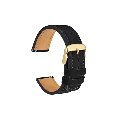 uvireo Uhrenarmbänder aus Nubukleder mit Narbenstruktur, 18 mm, 20 mm, 22 mm, Schwarz, Blau, Braun, mit goldener Schnalle(Black,20mm) von uvireo
