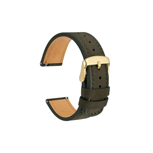 uvireo Uhrenarmbänder aus Nubukleder mit Narbenstruktur, 18 mm, 20 mm, 22 mm, Schwarz, Blau, Braun, mit goldener Schnalle(Green,20mm) von uvireo