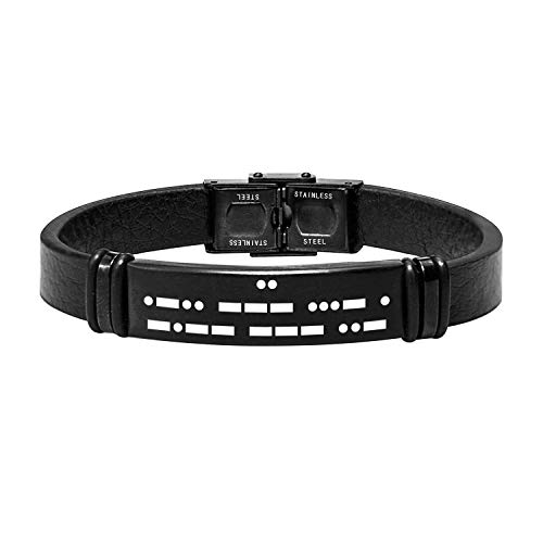 Uwows Morsecode Lederarmband für Männer - Secret Code Graviertes Armband - Freund, Vater, Ehemann - Versteckte Nachricht - Anpassbar - Schwarz von uwows