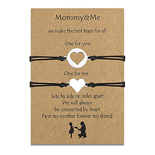 Mutter Tochter Armbänder Set passende Schnur String Armband Geschenk von Mutter zu Tochter Beziehung Handmade Wish Schmuck für Frauen Mädchen (Herz in Herz) von uwows