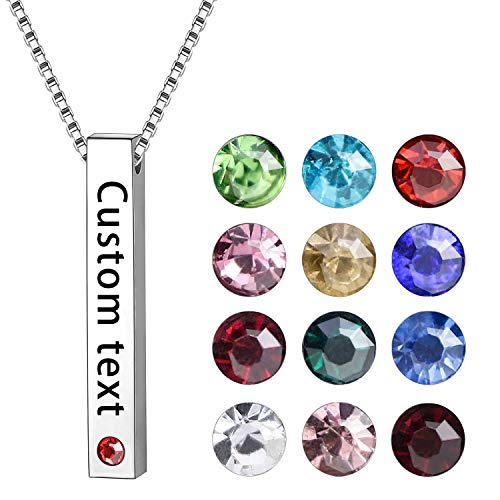 Personalisierte Custom Anhänger Cuboid Edelstahl Bar Anhänger Halskette für Geschenk (mit Geburtsstein) von uwows