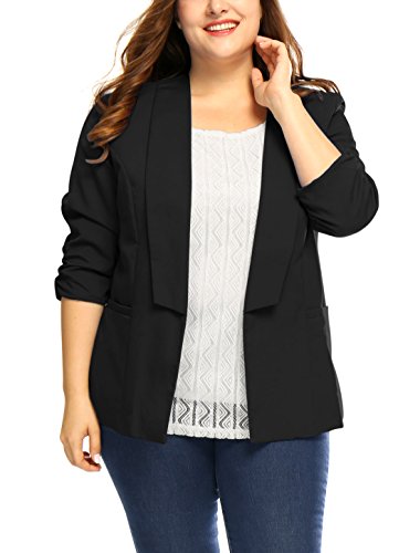 Allegra K Damen Plus Size Langarm Umlegekragen Ruffles Blazer Jacke Schwarz 2XL von uxcell