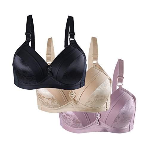 sourcing map Damen 3 Stk Spitze Bequeme weiche Stretchy Grundwirefree Bra Schwarz+Beige+Pale Rosa-Stripe 36/80 Fit 32A 32B von uxcell