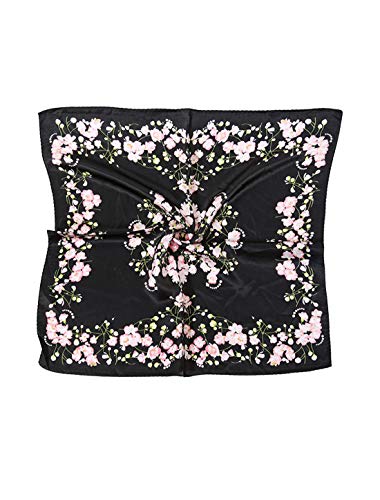sourcing map Damen Mode Blumengraphik Druck-Satin 100% Silk Quadratischer Schal Schwarz Lyonia Ovalifolia von uxcell