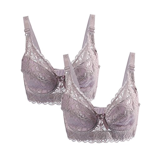 sourcing map Damen Plus Size Blumen Spitze Vollabdeckung Verstellbar Formbügel Bügel BH Plum-2 Pcs 44/100 Fit 42B/C von uxcell