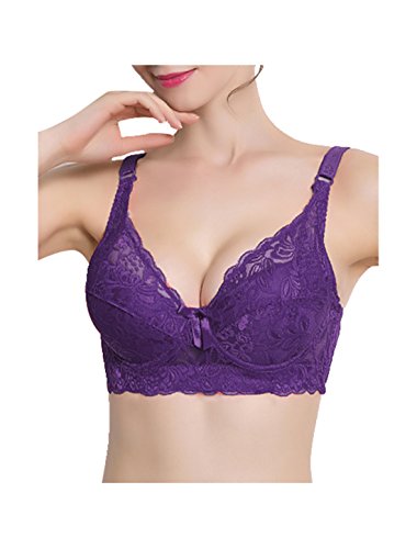 sourcing map Damen Plus Size Blumen Spitze Vollabdeckung Verstellbar Formbügel Bügel BH Violett 40/90 Fit 38B/C von uxcell