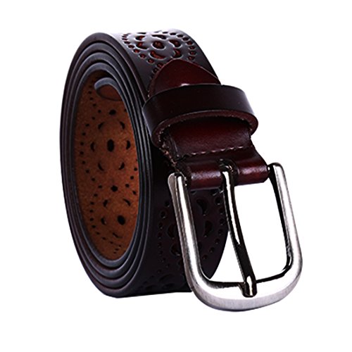 sourcing map Damen geschnitzte Multi-Loch Hohle Legierung Pin Gürtelschnalle Ledergürtel Dunkel Braun-Blumen von uxcell