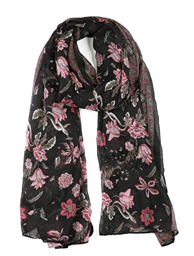 sourcing map Groß Polyester Schals Strand Halstuch Vintage Stil Wickeln Blumen für Frauen Schwarz von uxcell