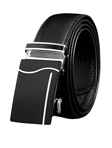 sourcing map Herren Automatisch Schnalle lochlos genäht PU Ratsche Gürtel Schwarz-Wave shape 120cm von uxcell
