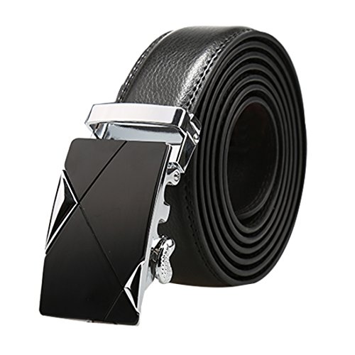 sourcing map Herren Automatische Schnalle Ratsche Großes Business Kleid Ledergürtel Breite 1 3/8 Zoll Silber geometrisch 140cm von uxcell