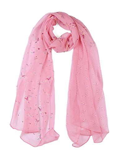sourcing map Lang Chiffon Strandschal Seidenschals Blumenschals Halstuch für Frauen Rosa von uxcell