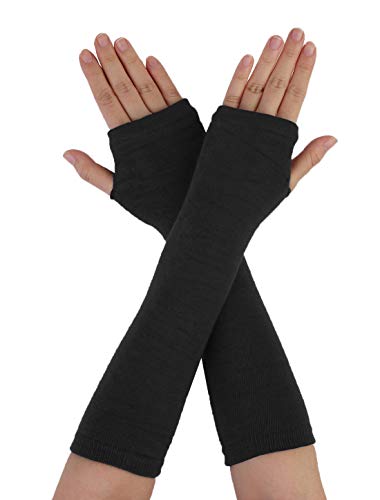 sourcing map Paar schwarze Acryl Finger Winter Armlinge lange Handschuhe Schwarz für Frauen von uxcell