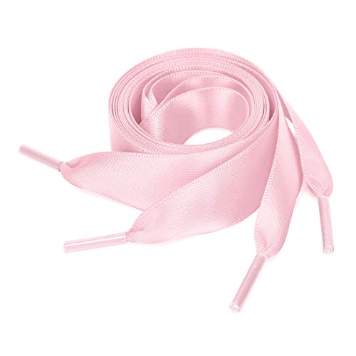 uxcell 2 Paare Damen Satin Flachband Schuhbänder Sneakers Canvas Schnürsenkel Rosa 110cm von sourcing map