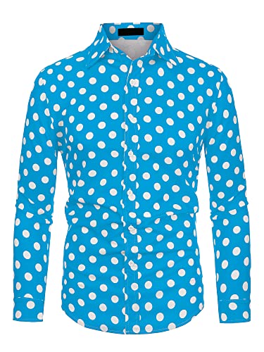 uxcell Herren Hemden Polka Dots Langarm Slim Fit Bedrucktes Kleid Button Down Shirt, Blau, XX-Large von uxcell