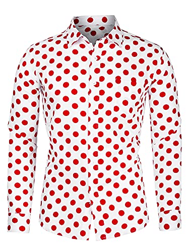 uxcell Herrenhemden Polka Dots Langarm Slim Fit Bedrucktes Kleid Button Down Shirt, Pink, L von uxcell