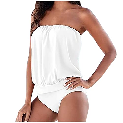 Bademode Damen Ohne Träger Monokini Bademode Sommer Elegant Strandmode Badeanzug Sport Strand Shape Bikini Mädchen Anzug Damen Figurformend Effekt Bekleidung Damen Weiss XL von uxxnjfg