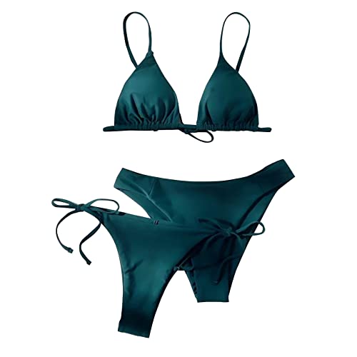 Bikini Brazilian Style 2 Teiler Damen Sommer Mädchen Bikinis Push Up Perioden Sport Hawaii Strandmode mit String Tanga Badeanzüge Swimsuit Neckholder Top Badehose (Minzgrün,L) von uxxnjfg