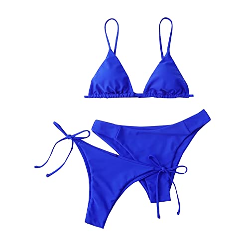 Bikini Brazilian Style Bikini Oberteil Große Brüste Sommer Mädchen Bikini-Sets Push Up Curvy Hawaii Sport Strandmode mit Triangel Bikinihose Badeanzug Swimsuit Neckholder Top Badehose (Blau,M) von uxxnjfg