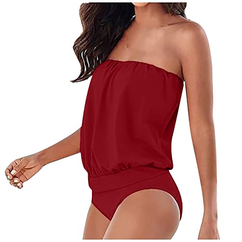 Bikinis Für Damen Ohne Träger Monokini Tankini Elegant Sommer Strandmode Bikini Shape Elegant Sport Badeanzüge Für Damen Anzug Damen Figurformend Effekt Bekleidung Damen Rot XXL von uxxnjfg