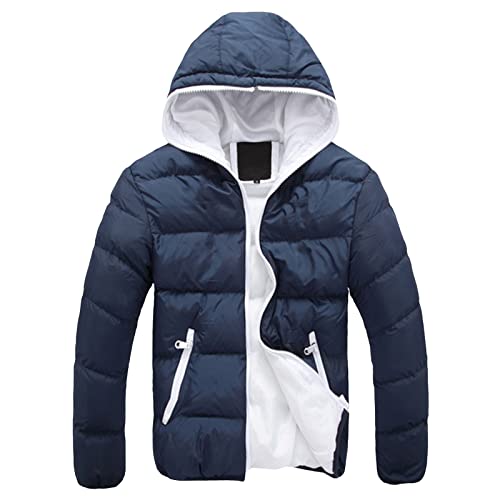 Daunenjacke Herren Winterjacke mit Kapuze Puffer Jacke Fleece Zipper Warme Übergangsjacke Große Größen Outdoor Parka Männer Jacken Modern Langarm Jacket Wanderjacke Halloween Blau M von uxxnjfg