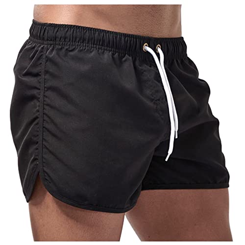 Generic Badeshorts Herren Badehose Lang Jungen Männer Schnelltrocknend Kurze Hosen Sommer Hawaii Freizeit Strandhose Tunnelzug Gym Bermuda Kurze Hose mit Mesh Futter Sporthose Schwarz 3XL von uxxnjfg