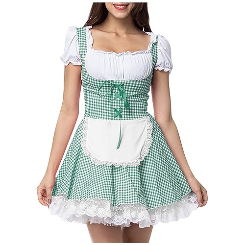 Generic Dirndl Für Damen, Oktoberfest Damen Outfit, Herbst Outfit, Trachtenbluse Maid Dress Lustige Princess Lolita Kostüm Erwachsene Stitch 80er Jahre Festliche Kleider Grün S von uxxnjfg