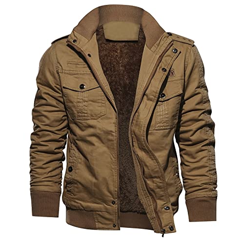 Generic Herren Jacke Winter Übergangsjacke Wärme Bomberjacke Oversized Zipper mit Stehkragen Wintermantel Wärme Modern Locker Outdoor Jacken Business Winterparka Männer Jacket Khaki XL von uxxnjfg