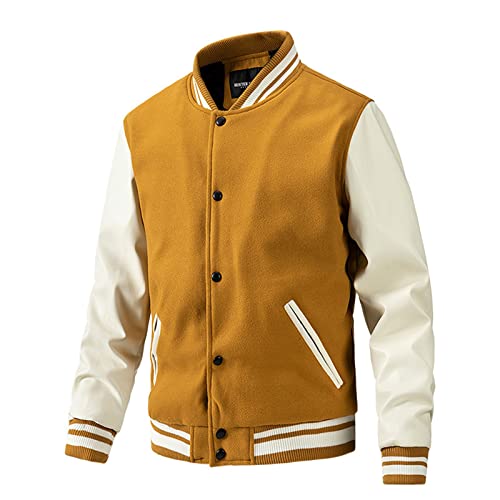 Generic Herren Jacke Winter Übergangsjacke Warme College Jacke Fleece Arbeitsjacke Modern Business Vintage Herbst Jacke Übergrößen Langarm Wintermantel Männer Jacket Orange XL von uxxnjfg