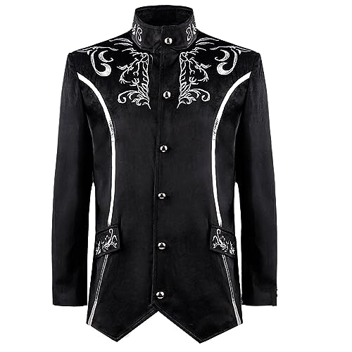 Generic Herren Steampunk Frackjacke Vintage Mittelalter Kostüm Dämon Wikinger Vampir Kostüm Halloween Kostüm Herren Übergröße Trachten Kleidung Rave Festival Cosplay Schwarz M von uxxnjfg