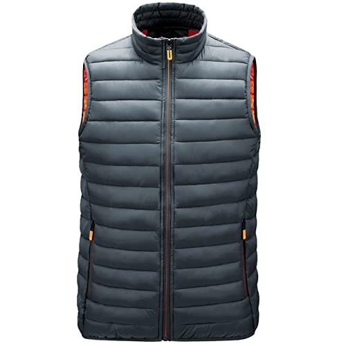 Generic Herren Weste Outdoor Leichte Puffer Winter Arbeitsweste Slim Fit Mit Reißverschluss Taschen Steppweste Lightweight Fleece Weste Gilet Ärmellose Sportweste Männer Jacket Grau XL von uxxnjfg
