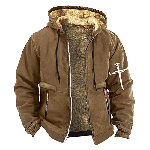 Generic Herren Winterjacke Oversize Vintage Mode Fleece Winterjacke Große Größen Zip Up Kapuzenpullover Casual Outdoor Sportbekleidung Lässige Herbstjacke Herren Clothing Weihnachts Braun M von uxxnjfg