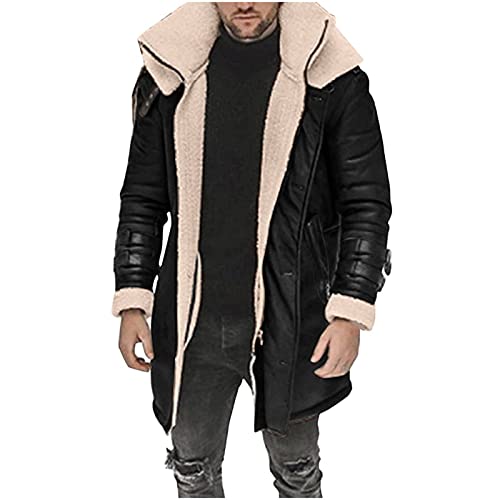 Generic Mantel Herren Winter Übergangsjacke Warme Wintermantel Oversized Trenchcoat Fleece Wintermantel Business Übergrößen Vintage Herbst Jacke Arbeits Langarm Arbeitsjacke Schwarz XL von uxxnjfg